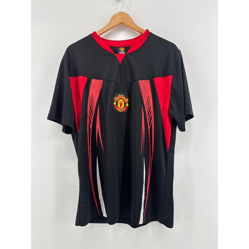 Manchester United Soccer Jersey Mens Large Black Red Tribal Flame Short Sleeve